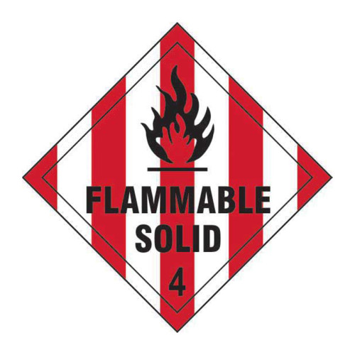 'Flammable Solid 4' Label, Self-Adhesive Vinyl, (100mm x 100mm)