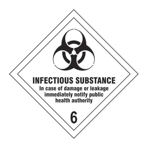 'InfectiousÂ Substance 6' Label, Self Adhesive Vinyl, (100mm x 100mm)