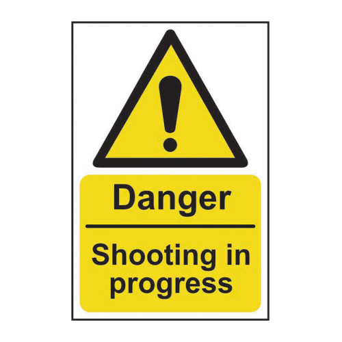 'Danger Shooting In Progress' Sign, Self-Adhesive Vinyl (200mm x 300mm)