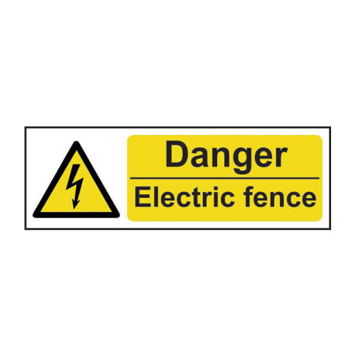 'Danger Electric Fence' Sign, Self-Adhesive Vinyl (600mm x 200mm)