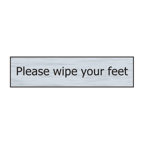 Please Wipe Your Feet' Sign, Stainless Steel Effect, Self-Adhesive PP (200mm x 50mm)