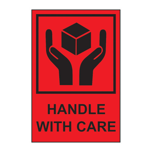 'Handle With Care' Labels, Self-Adhesive Paper, (100mm x 150mm) (Roll of 1000)