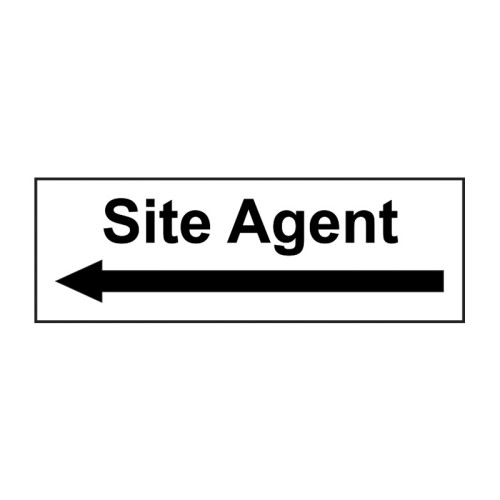 'Site Agent Arrow Left' Sign, Self-Adhesive Vinyl (300mm x 100mm)