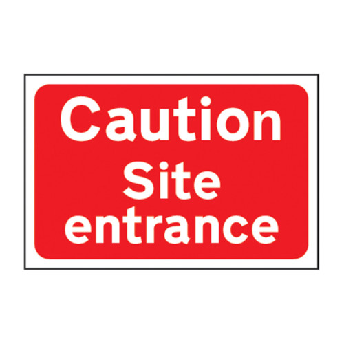 'Caution Site Entrance' Sign, 3mm Foamed PVC Board (600mm x 400mm)