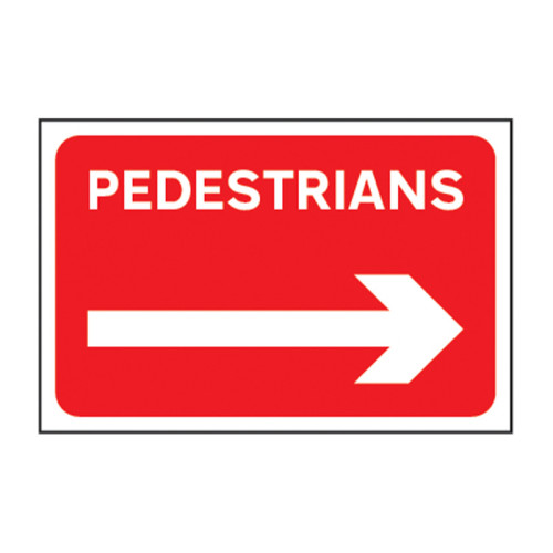 'Pedestrians Arrow Right' Sign, 3mm Foamed PVC Board (600mm x 400mm)