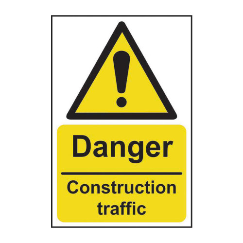 Danger Construction traffic - Self Adhesive PP (200 x 300mm)