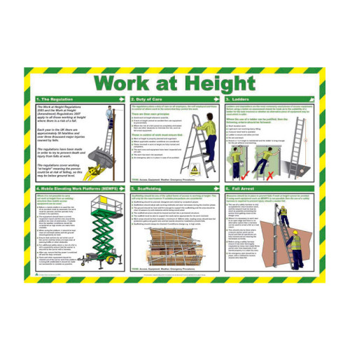 'Work At Height' Sign, Laminated Paper, Safety Poster (590mm x 420mm)