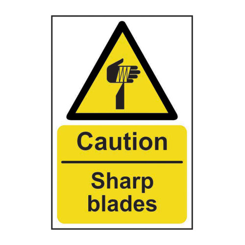 'Caution Sharp Blades' Sign, Self-Adhesive Vinyl (200 x 300mm)