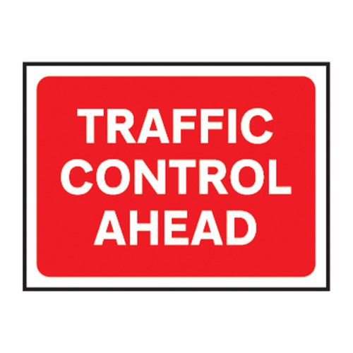 Traffic Control Ahead' Temporary Road Sign, Zintec (1050mm x 750mm)