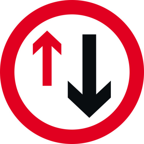 'Give Way To Oncoming Traffic' Road Sign, Aluminium Composite with channel (450mm dia.)