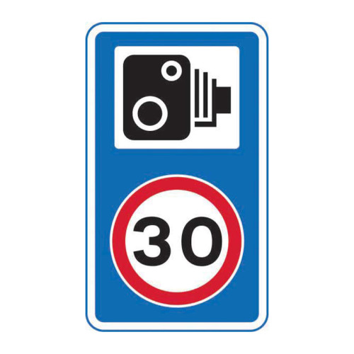 '30mph Speed Limit Speed Camera Symbol' Supplementary Road Sign, Aluminium Composite without channel (420mm x 720mm)