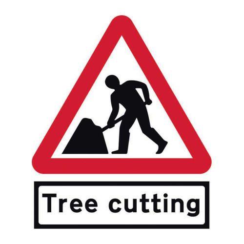 'Road Works And Tree Cutting' Roll-Up Sign (750mm Triangle)