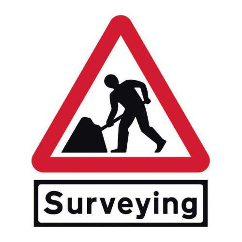 'Road Works And Surveying' Roll-Up Traffic Sign (750mm Triangle)