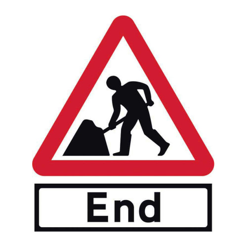 'Road Works And End' Roll-Up Traffic Sign (600mm Triangle)