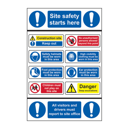 'Site Entrance' Safety Notice, Lightweight Corrugated Plastic, (600mm x 900mm)