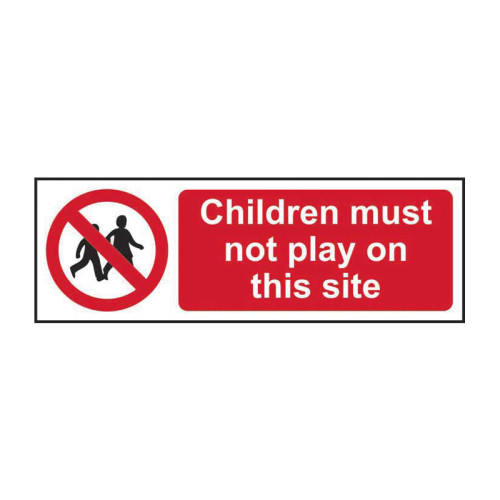 'Children Must Not Play On This Site' Sign, Self-Adhesive Vinyl, (300mm x 100mm)