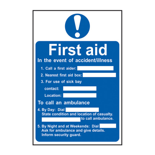 'First Aid Procedure' Sign, Self-Adhesive Vinyl (200mm x 300mm)