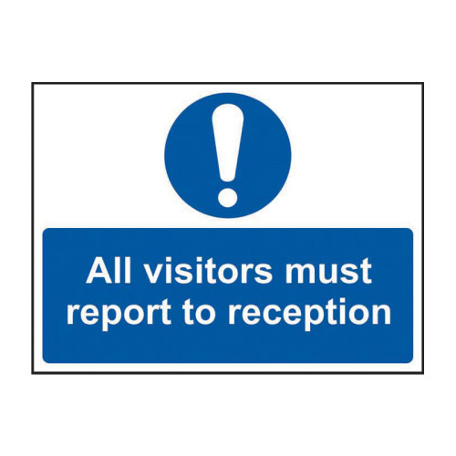 'All Visitors Must Report To Reception' Sign, Self-Adhesive Vinyl (300mm x 200mm) 1