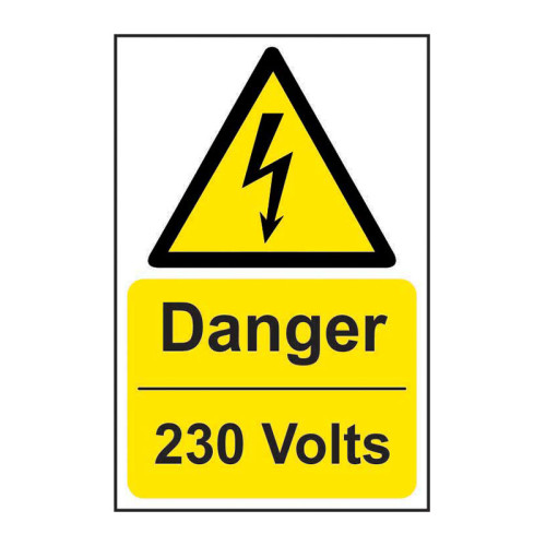 'Danger 230 Volts' Sign, Self-Adhesive Vinyl (200mm x 300mm)
