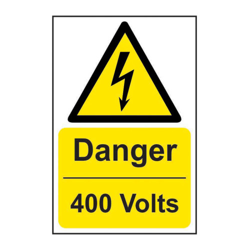 'Danger 400 Volts' Sign, Self-Adhesive Vinyl (200mm x 300mm)