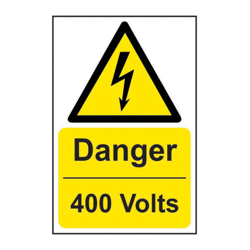'Danger 400 Volts' Sign, Self-Adhesive Vinyl (400mm x 600mm)