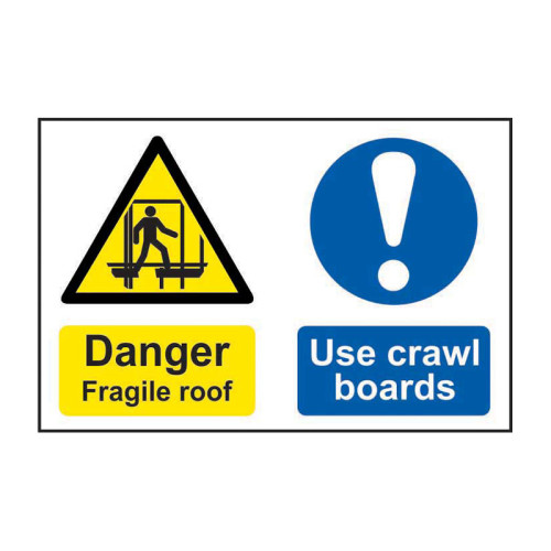 Danger fragile roof Use crawl boards 1.2mm Recyclable PP (600 x 400mm)