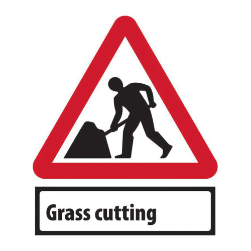 'Road Works And Grass Cutting' Roll-Up Traffic Sign (600mm Triangle)