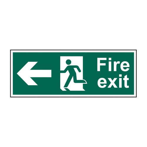 'Fire Exit Running Man Arrow Left' Sign, Double Sided, Foamex Board (450mm x 150mm)