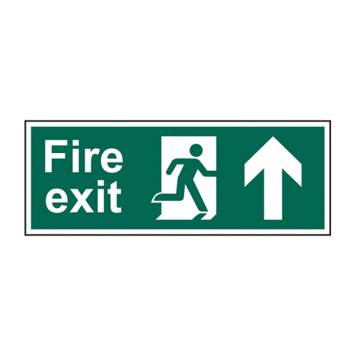 'Fire Exit Running Man Arrow Up' Sign, Double Sided, Foamex Board (450mm x 150mm)