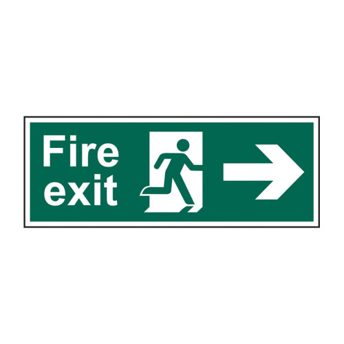 'Fire Exit Running Man Arrow Right' Sign, Double Sided, Foamex Board (450mm x 150mm)