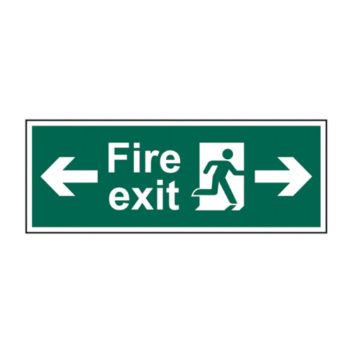 'Fire Exit Running Man Arrow Left & Right' Sign, Double Sided, Foamex Board (450mm x 150mm)