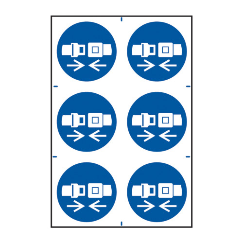 Seatbelts Must Be Worn Symbols' Sign, Self-Adhesive Vinyl (100mm x 100mm) 6 Per Sheet