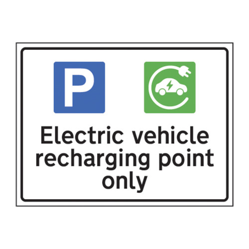 'Electric Vehicle Recharging Point Only' Sign, Aluminium Composite Panel (400mm x 300mm)