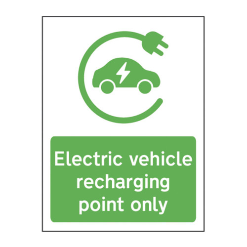 'Electric Vehicle Recharging Point Only' Sign, Aluminium Composite Panel (300mm x 400mm)