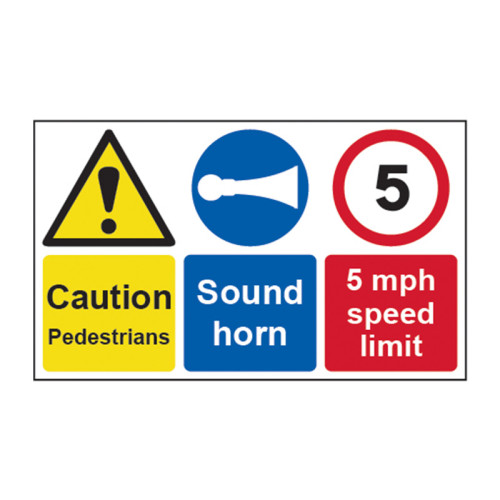 Caution Pedestrians / Sound horn / 5mph speed limit 1.2mm Recyclable PP (500 x 300mm)