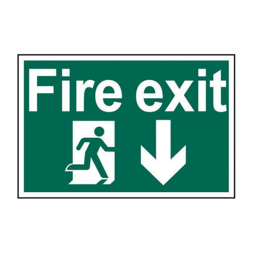Fire exit running man arrow down - Self Adhesive PP (300 x 200mm)