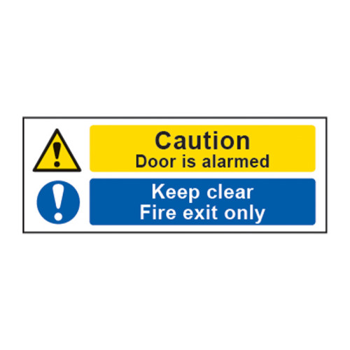 Caution door is alarmed / Keep clear / Fire exit only 1.2mm Recyclable PP (400 x 150mm)