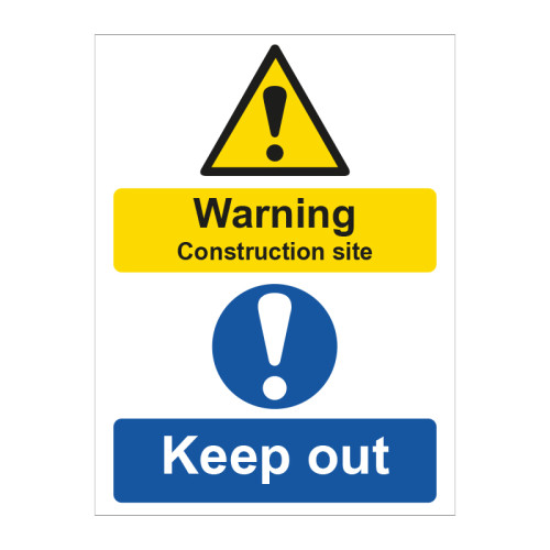 Warning Construction site Keep out 1.2mm Recyclable PP (300 x 400mm)