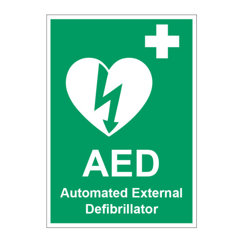 'AED Automated Defibrillator' Sign, Self Adhesive Vinyl (100mm x 150mm)