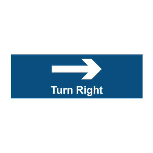 Turn Right With Arrow' Sign, Non Adhesive Rigid 1mm PP Board, (900mm x 300mm)