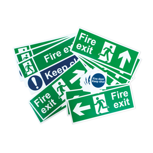 Fire Exit Signage Pack, Non Adhesive 1mm Rigid PP Board, Small