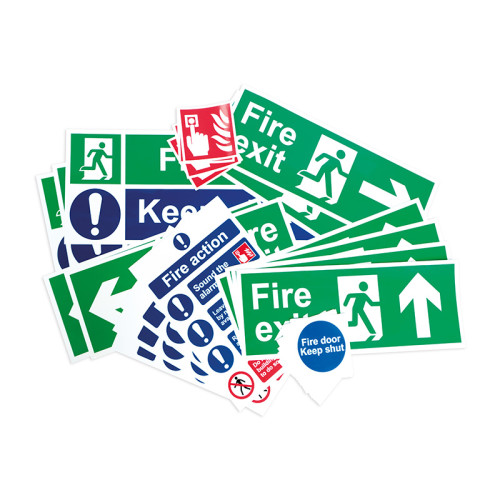 Fire Safety Signage Pack, Non Adhesive 1mm Rigid PP Board, Medium