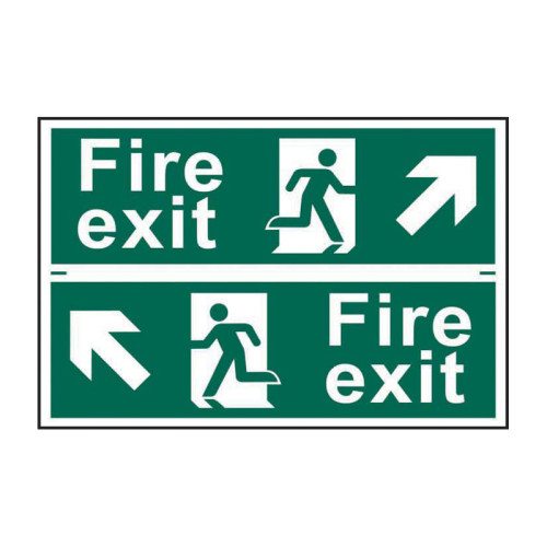 Fire exit man running arrow diagonally up left/right - Self Adhesive PP (300 x 200mm)