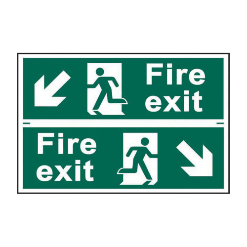 Fire exit man running arrow diagonally down left/right - 1.2mm Recyclable PP (300 x 200mm)