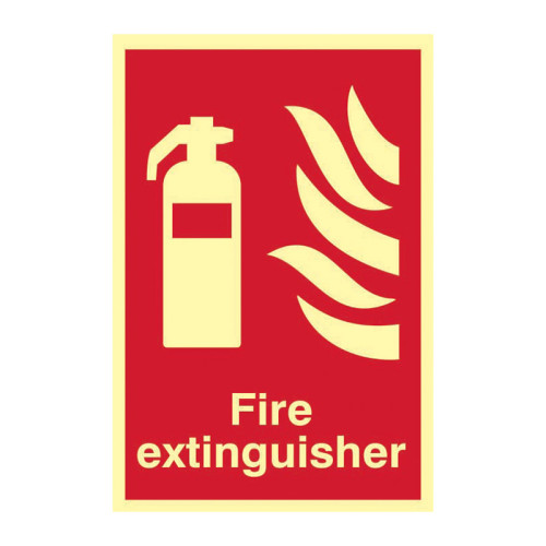 'Fire Extinguisher' Sign, 1.3mm Rigid Self Adhesive Photoluminescent (200mm x 300mm)