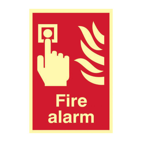 'Fire Alarm' Sign, 1.3mm Rigid Self Adhesive Photoluminescent (200mm x 300mm)