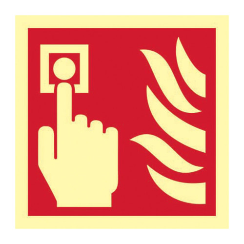 'Fire Alarm Symbol' Sign, 1.3mm Rigid Self Adhesive Photoluminescent (100mm x 100mm)