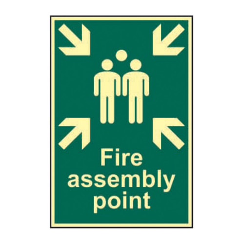 'Assembly Point' Sign, 1.3mm Rigid Self Adhesive Photoluminescent (200mm x 300mm)