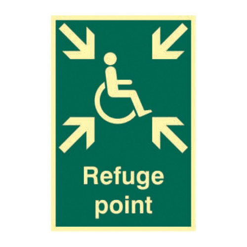 'Refuge Point' Sign, 1.3mm Rigid Self Adhesive Photoluminescent (200mm x 300mm)