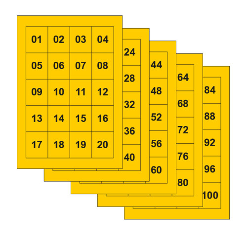 01-100 Vinyl Number Packs - 25mm x 30mm - Black/Yellow